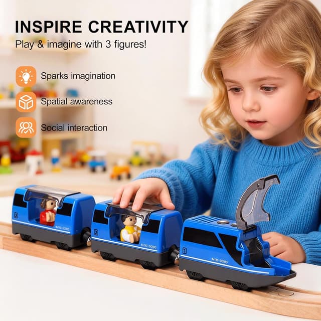 Detalle de TOPLIVING Battery Operated Intercity Train Set (Magnetic Connection) for Wooden Track Toys