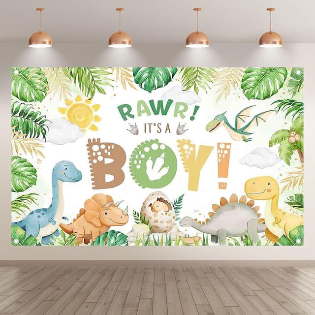 Detalle 2 de Luminora 72x43inch Dinosaur Newborn Backdrop (Cartoon Tropical Leaves Jungle Forest) for Baby Shower & Birthday Photos