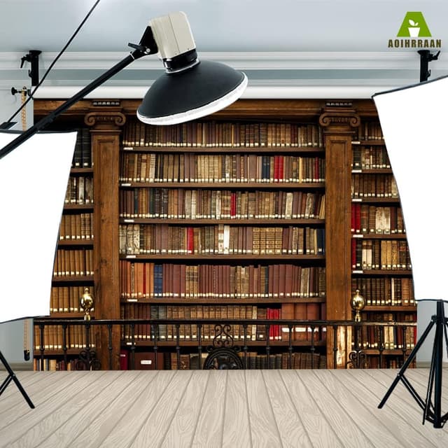 Detalle de Aoihrraan Vintage Bücherregal Hintergrund 3,5 x 2,5 m (Bücherei-/Schulbibliothek Retro Fotokulisse)