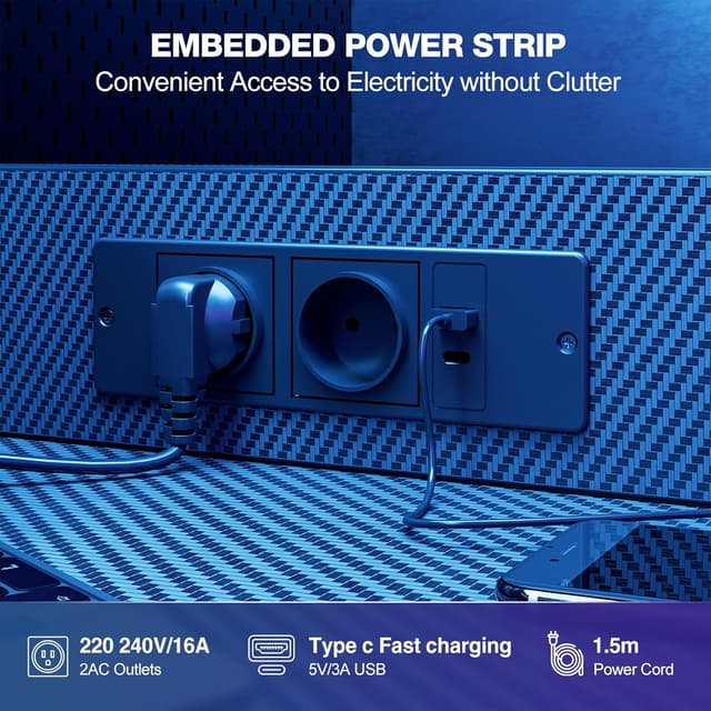 Thumbnail 6 de Grandder Tavolo da gioco 120x50 cm con LED, prese e porta in fibra di carbonio