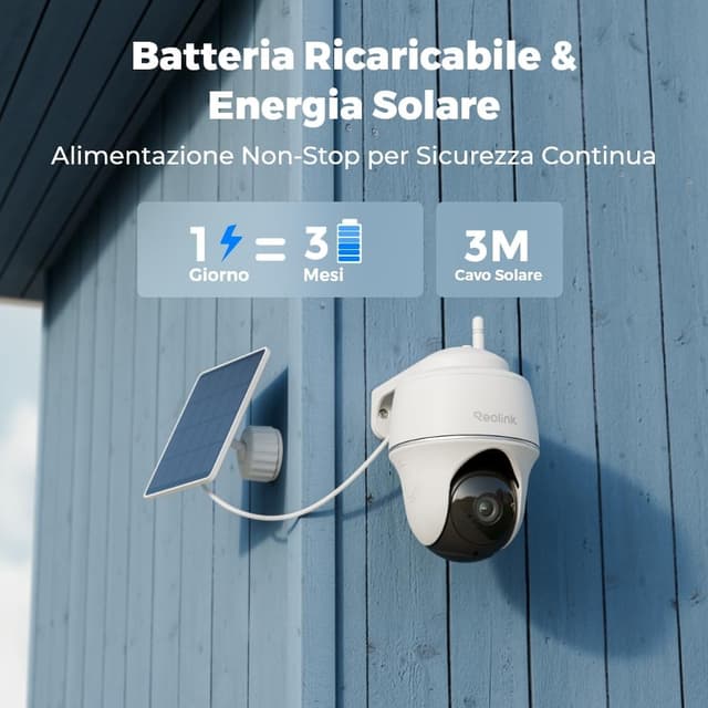 Detalle de Reolink 360° PTZ Videocamera Sorveglianza a Batteria con Pannello Solare (Argus PT Lite, WiFi, 3MP)