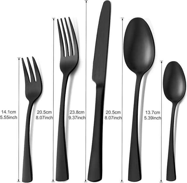 Detalle de Bestdin Besteck-Set für 6 Personen, 30-teilig aus Edelstahl (schwarz matt), spülmaschinenfest