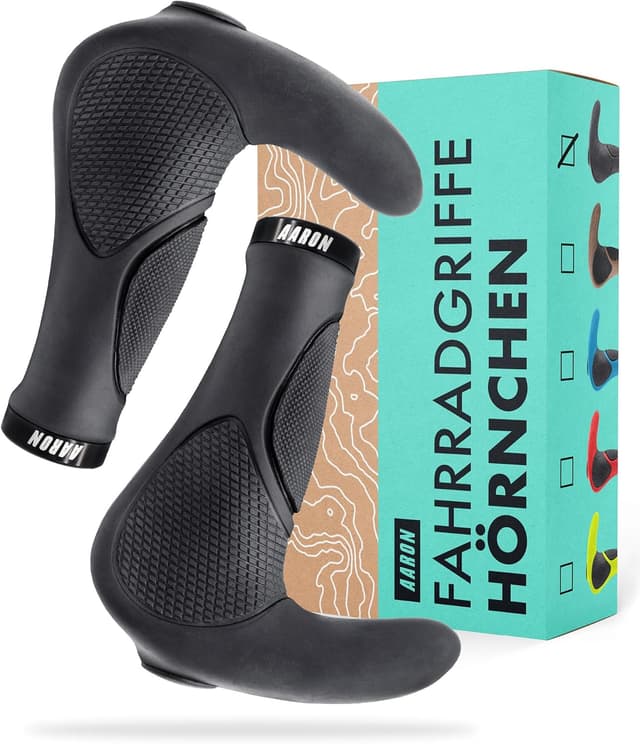 Detalle de AARON Horn Lenker Griffe mit Gel-Dämpfung (ergonomische Lenkerhörnchen) aus rutschfestem Gummi, schwarz