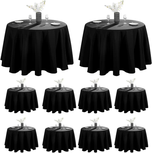 Detalle de VidaFete 132-Inch Round Polyester Tablecloth (Set of 10) for Black Round Dining Tables