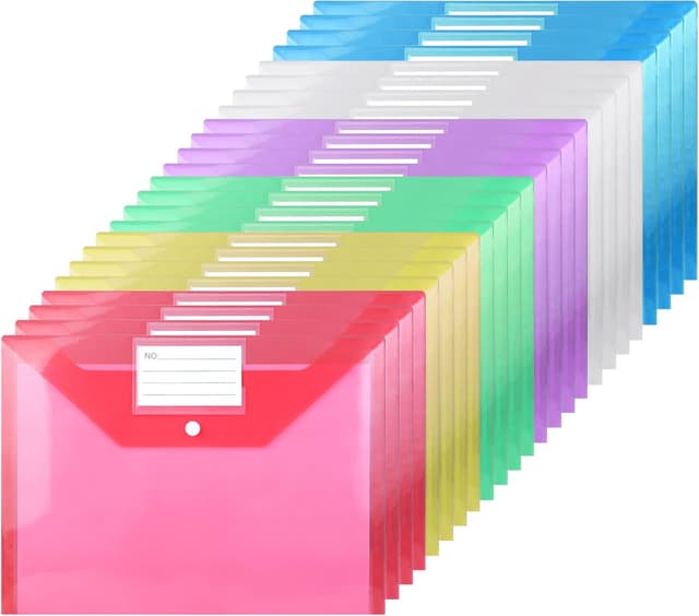 Detalle de 24PCS A4 Plastic Wallets Plastic Folders with Popper Buttons (Waterproof) + Label Pockets