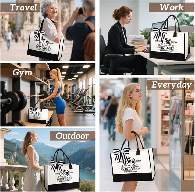 Detalle de 18th Birthday Gifts for Girls – Vintage 2008 Canvas Tote & Makeup Bag Set (2008 “Fabulous 18” set)