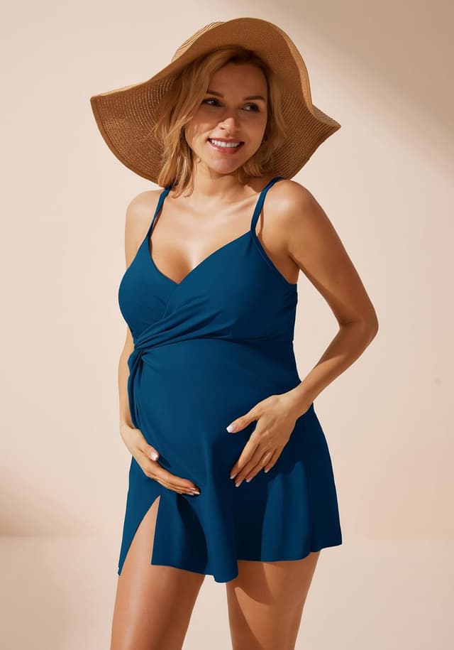Detalle 2 de Maacie Umstandsbademode Einteiler mit V-Ausschnitt und Rückenfrei-Design