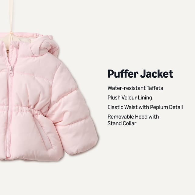 Detalle 2 de Amazon Essentials Girl’s Water-Resistant Hooded Puffer Jacket (with velour lining and removable hood)