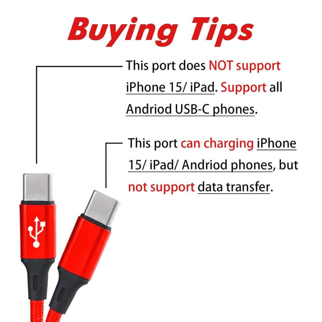 Detalle 2 de Multi USB‑C Kabel 1,2 m (2‑in‑1) – Dual Splitter USB‑A auf Doppel‑USB‑C, 3A, Nylon (Mehrfach Typ C Ladekabel)