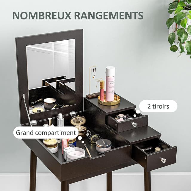 Thumbnail 3 de HOMCOM Coiffeuse avec Miroir 60x50x85,5 cm Noir