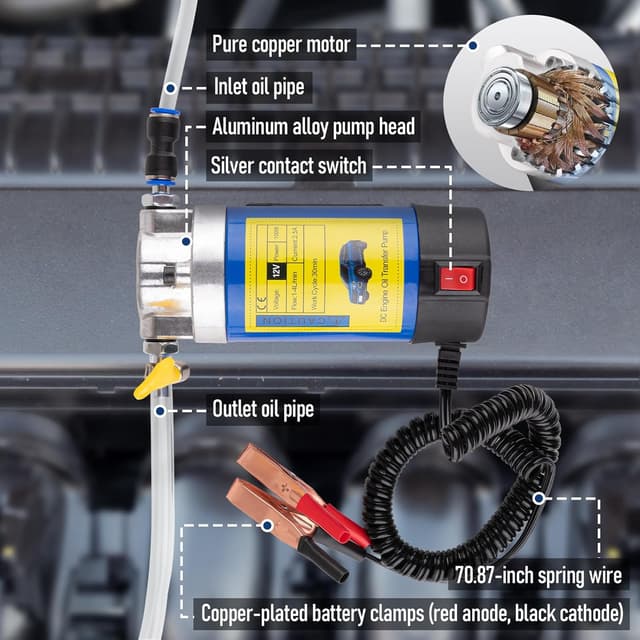 Detalle de Oil Extractor Pump 12V 100W Ultra-Quiet Fluid Transfer Pump (3 Hoses + Adapters) for Engine Oil & More