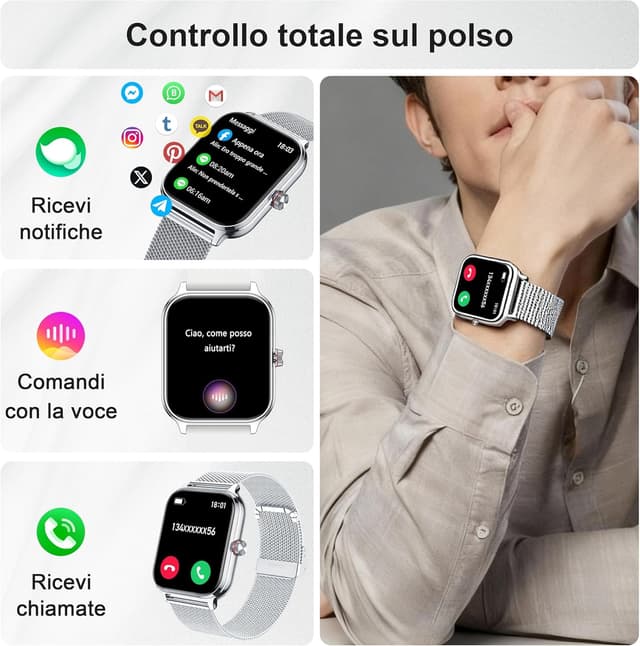 Thumbnail 1 de Smartwatch LODIMEKE per uomo e donna: chiamate Bluetooth, frequenza cardiaca, qualità del sonno e IP67