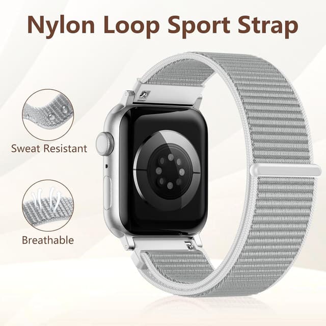 Detalle de CeMiKa Nylon Loop Strap for Apple Watch (grey) – breathable velcro sport band for 38/40/41/42mm models