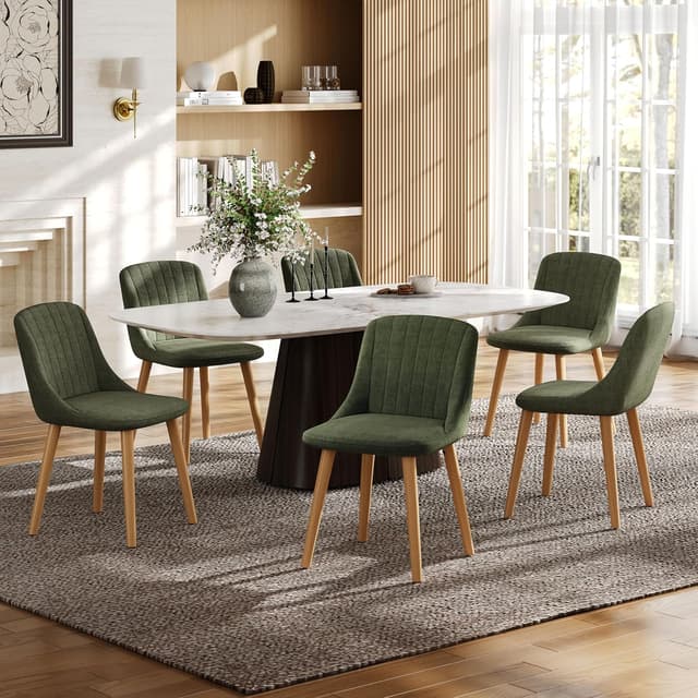 Thumbnail 6 de Goeurvant Sedie sala da pranzo set da 2 verdi in legno massiccio e poliestere