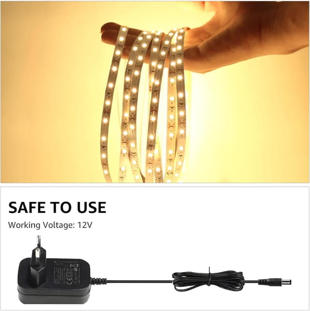 Detalle de Lepro LED Strip 5 m Warmweiß 3000K, dimmbar (12 V, 300 LEDs) – selbstklebend, IP20