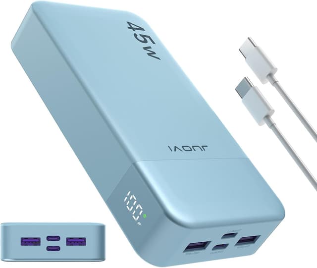 Detalle de JUOVI Power Bank 20000 mAh 45W con ricarica rapida, 4 porte e display LED (Blu)
