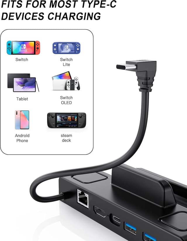 Detalle de Benazcap Docking Station for Steam Deck OLED (2023) / Steam Deck (2021) – 4K@60Hz HDMI, Gigabit Ethernet & USB-A 3.0