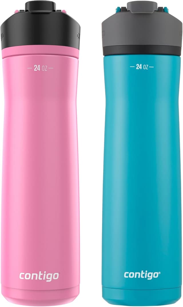 Detalle de Contigo Cortland Chill 2.0 Stainless Steel Water Bottle with AUTOSEAL Lid, 24 oz (Juniper & Azalea) — 2-Pack