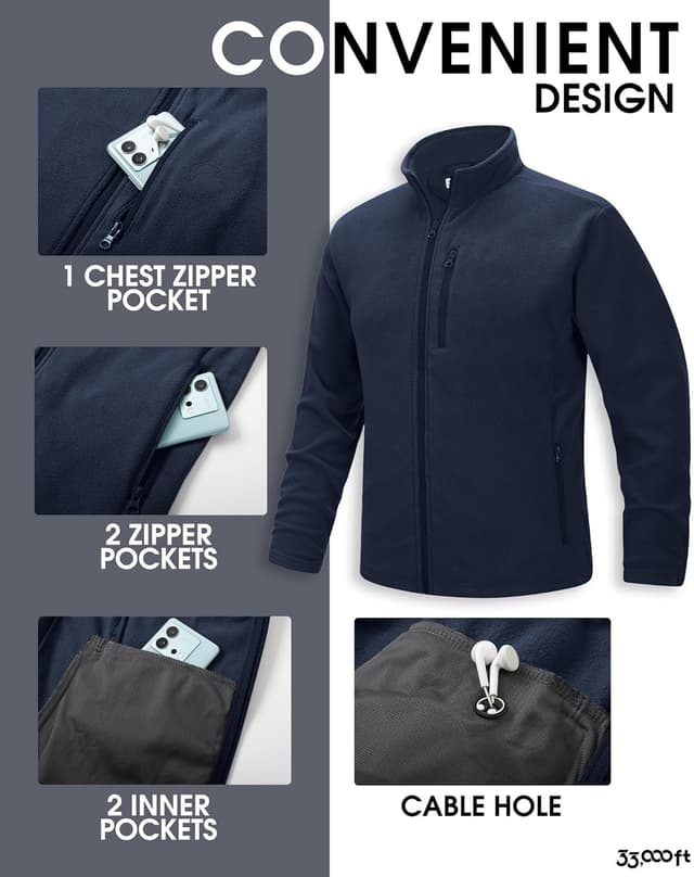 Detalle de 33,000ft Men’s Lightweight Fleece Jacket – Full Zip Microfleece Coat for Outdoor, Hiking & Travel