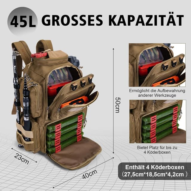 Thumbnail 4 de Goture Angelrucksack 45-Liter mit 4 Köderboxen