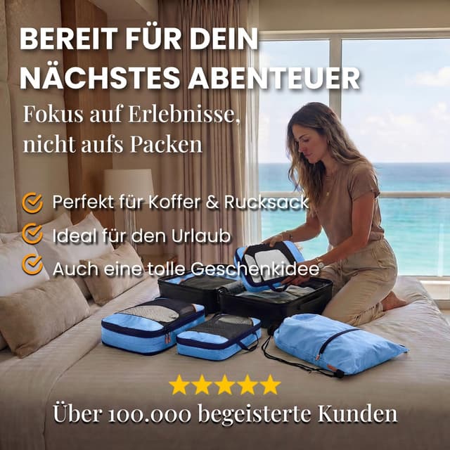 Detalle 2 de Koffer Packtaschen Kompression 7-teilig blau