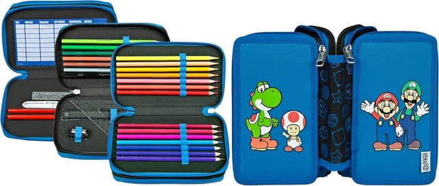 Detalle de Scooli Tripledecker Super Mario: gefülltes Schüleretui mit Zubehör für Schule und unterwegs (ab 6 Jahren)
