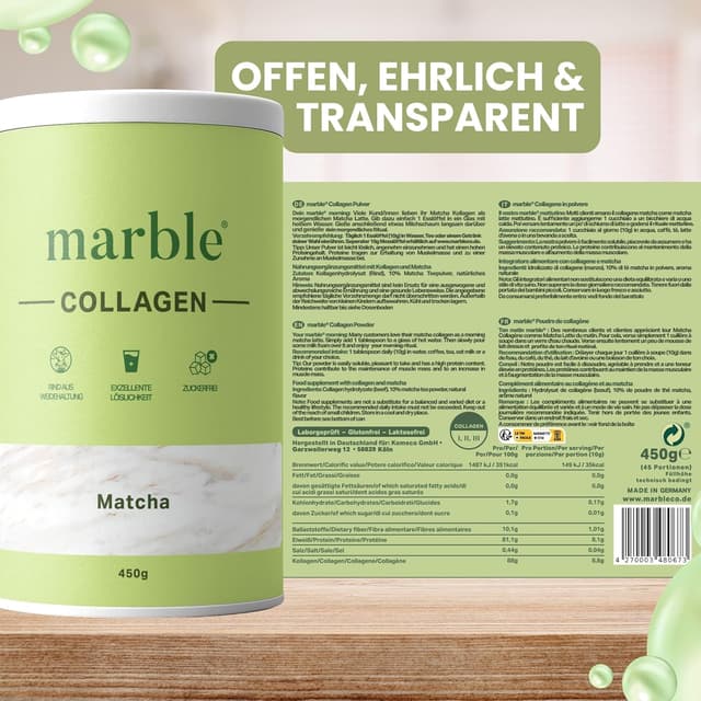 Detalle de marble Collagen Pulver Matcha 450 g