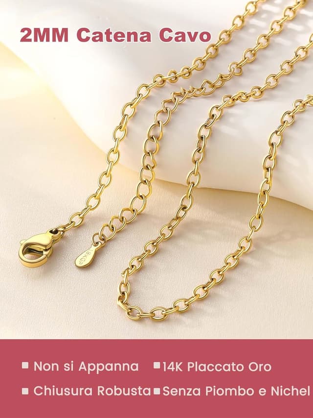 Detalle de FOCALOOK Collana unisex con catena sottile 2 mm in acciaio inox 316L (confezione regalo)