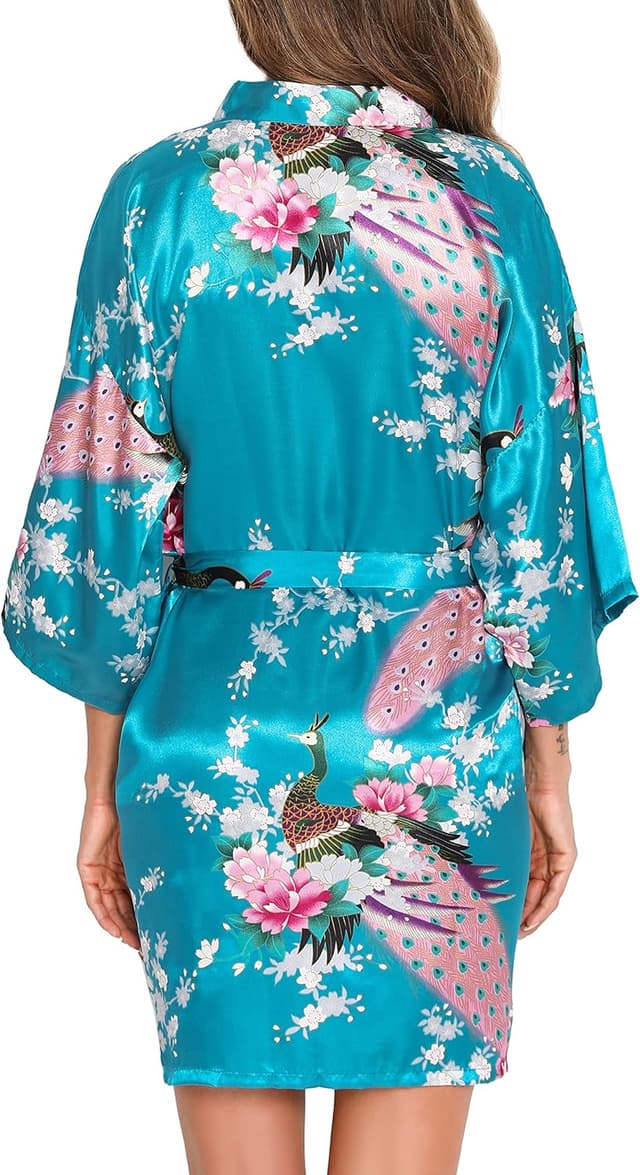 Detalle de Kimono satin court Vlazom pour femme (mariage, EVJF, nuisette) en polyester