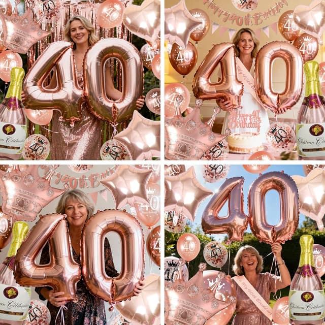 Thumbnail 6 de Rose Gold 40th Birthday Decorations Kit
