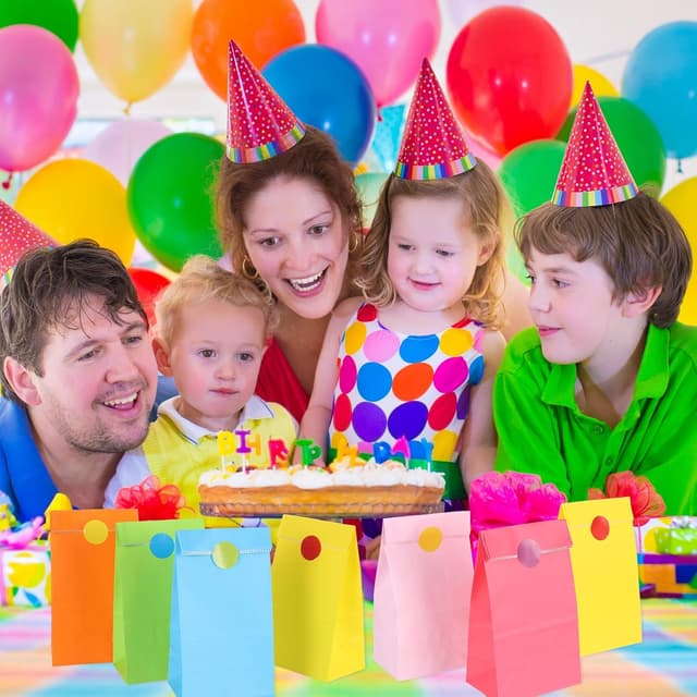 Thumbnail 6 de XREE 100 bunte Papiertüten (18 x 9 x 6 cm) inkl. 108 Aufklebern – kleine Geschenktüten für Kindergeburtstag & Co.