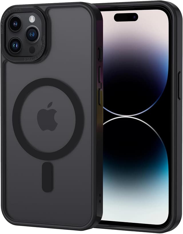 Detalle de Coque XTCASE pour iPhone 12 Pro Max magnétique compatible MagSafe – dos translucide mat, protection anti-rayures et bumper TPU antichoc (noir)