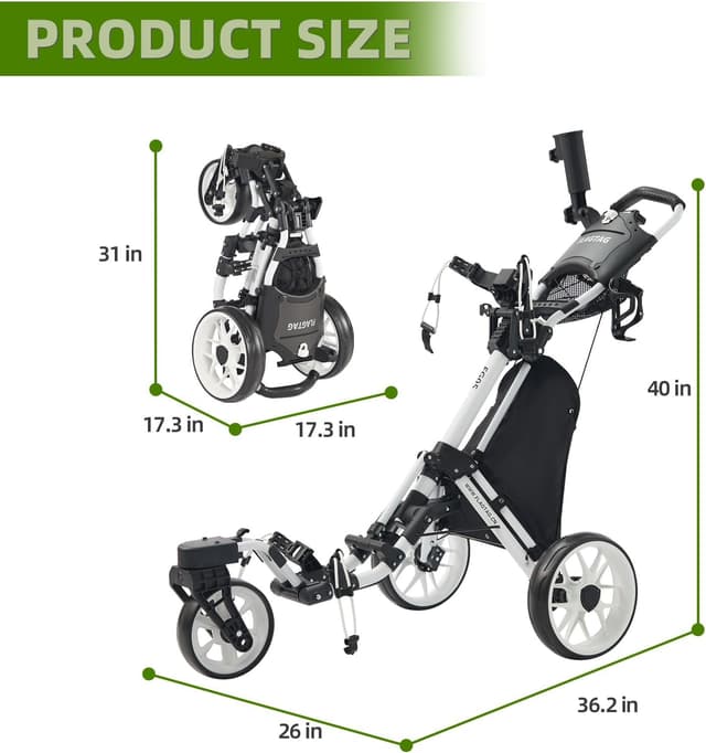 Detalle de FLAGTAG Golf Push Cart (3-Wheel) with 360° Swivel Front Wheel, Foldable Design & Foot Brake
