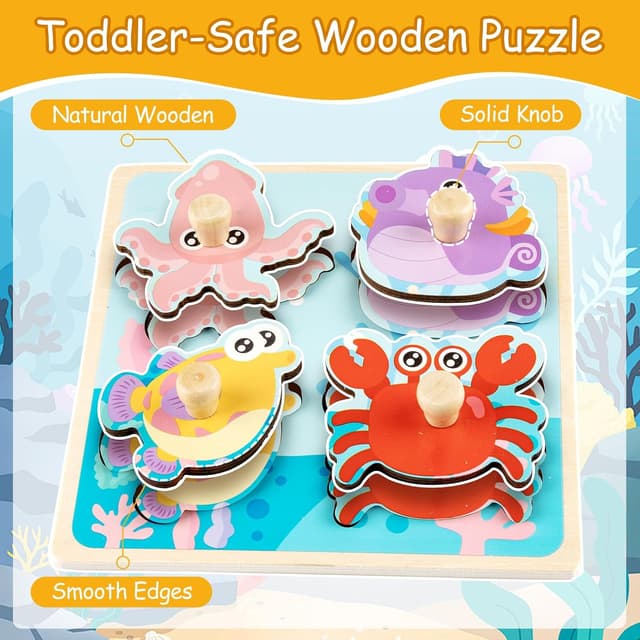 Detalle 2 de Funsland Wooden Puzzles 4-piece toddler peg set 🧩
