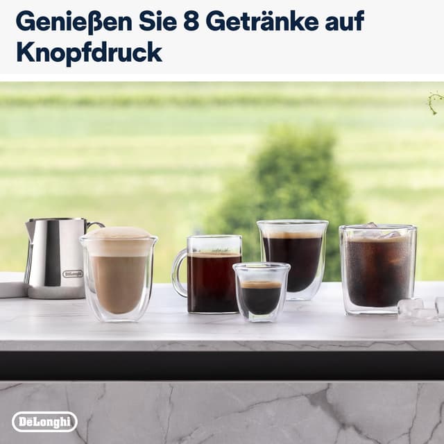 Detalle de De’Longhi Rivelia – Perfetto Kaffeevollautomat mit Milchaufschäumer, 8 One-Touch-Getränken & wechselbaren Bohnenbehältern (beige)