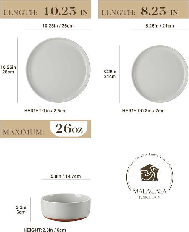 Thumbnail 1 de MALACASA TARA 12-Piece Modern Stoneware Dinnerware Set (Service for 4) in Grey