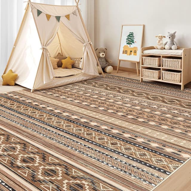 Thumbnail 6 de cotiled 8x10 Washable Boho Area Rug with Non Slip Backing (Brown/Beige)