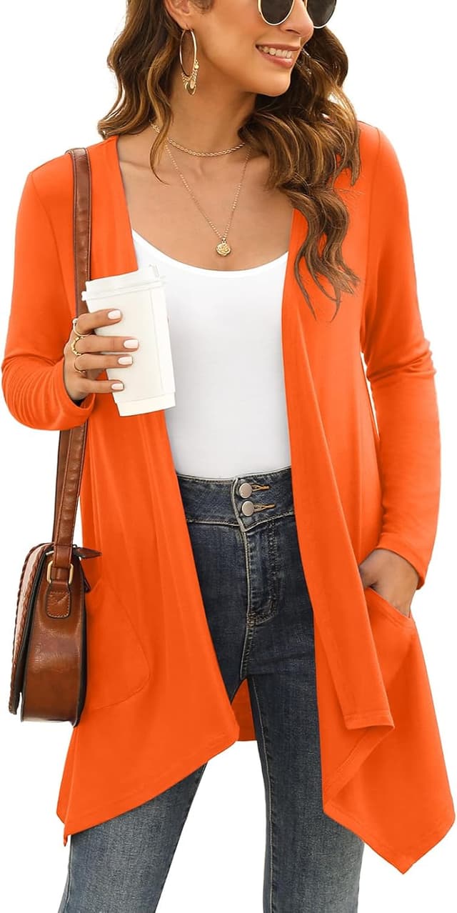 Thumbnail 6 de Wiwclo Veryoung Damen-Cardigan mit kurzen Ärmeln, offen vorne und Taschen – leichter Sommer-Cardigan mit High-Low-Saum