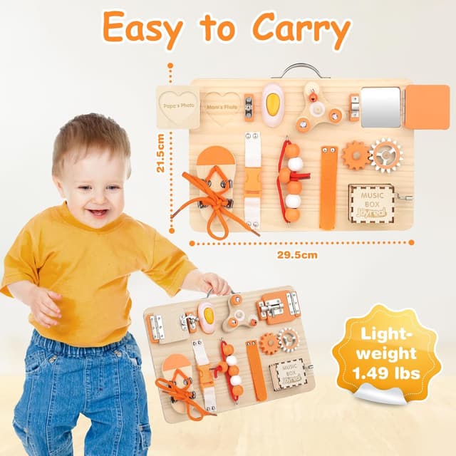 Detalle 2 de Joyreal Pannello Sensoriale Bambini Montessori: busy board in legno con specchio neonati