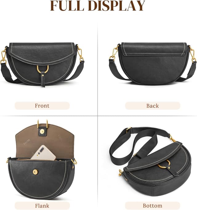 Detalle 2 de S-ZONE top grain vegetable-tanned leather crossbody bag for women (small purse with adjustable wide strap)