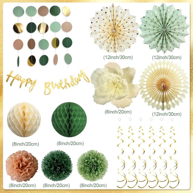 Thumbnail 1 de Almaxi Decoraciones cumpleaños verde beige 16 piezas