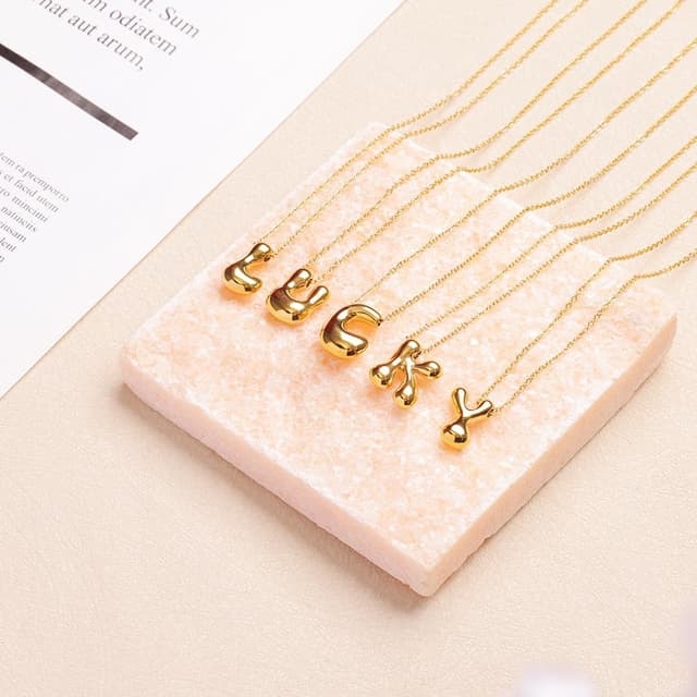 Detalle de Viwind Buchstaben-Anhänger Halskette für Damen (18k Gold) – A-Z Bubble Letter, 48 cm verstellbar, mit Geschenkbox
