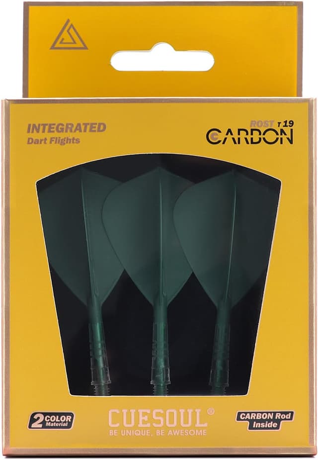 Detalle de CUESOUL Rost T19 en carbone (tige + vol de fléchettes intégrés) vert foncé – lot de 3