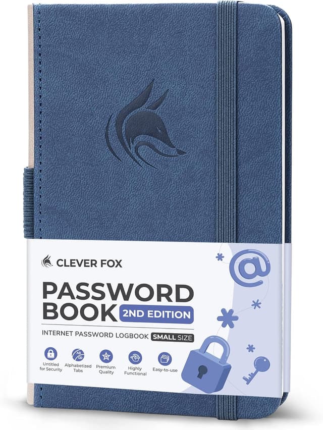 Detalle de Clever Fox Password Book 2nd Edition Small (Pocket) with Laminated Alphabetical Tabs – Smoke Blue