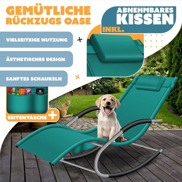 Thumbnail 6 de KESSER® Sonnenliege Relaxliege Schwungliege – ergonomischer Schaukelsessel für den Garten, Petrolgrün