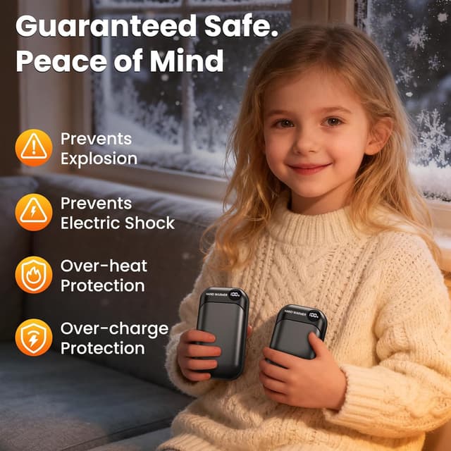 Detalle 2 de KQPZ Magnetic Electric Hand Warmers (2 Pack) – 6000mAh Rechargeable USB Hand Warmers with 4 Heat Settings, LED Display