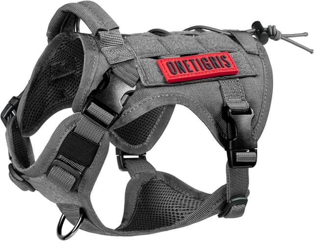 Detalle de OneTigris FIRE WATCHER imbracatura tattica per cani in nylon 1000D con 1 manico e 2 anelli a D (taglia XS, grigio)