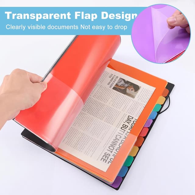 Detalle de Fododo 2er-Set A4 Dokumentenmappe mit 12 Fächern und Gummizug (Schwarz)