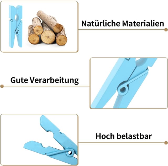 Detalle de jijAcraft Babyblau Holz Wäscheklammern 3,5 cm