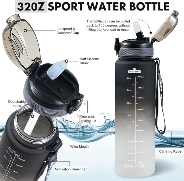 Detalle de SEASEVEN 1L water bottle with straw 🚰
